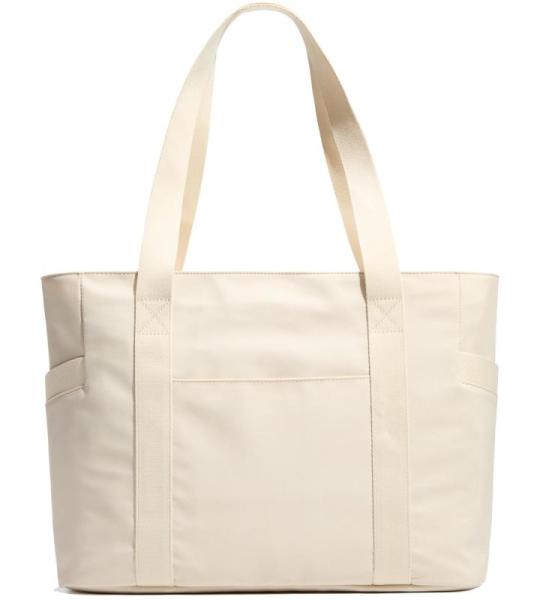 KALIDI Werktassen voor vrouwen, grote draagtas met rits, met 15,6 inch laptopvakken en trolleyhoes voor reizen, strand, werk, school, sportschool, Beige