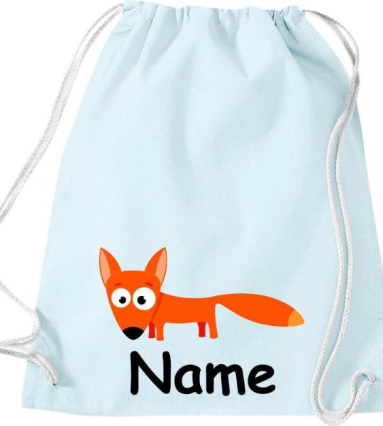 Shirtinstyle Gymtas, dierenvos met wensnaam, kinderen, stoffen tas, kinderrugzak, jute, gymtas,