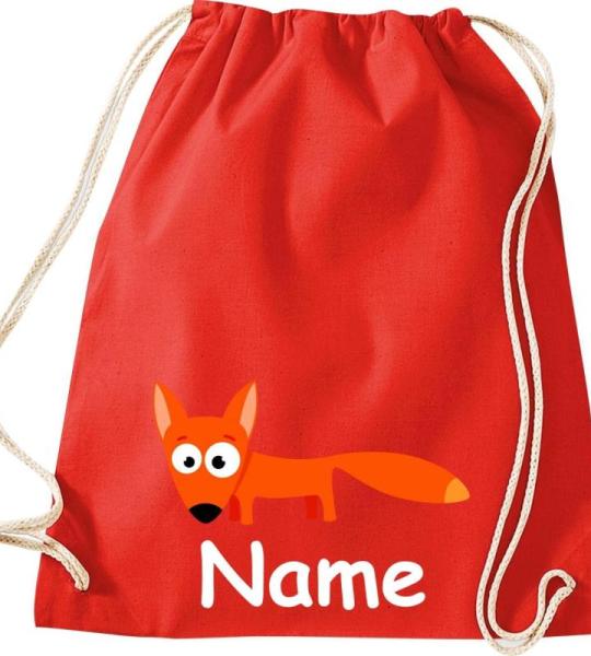Shirtinstyle Gymtas, dierenvos met wensnaam, kinderen, stoffen tas, kinderrugzak, jute, gymtas,