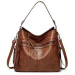 Sacmill Dameshandtas, PU-leer, schoudertas, shopper, topgreep, draagtas, elegante schoudertas voor vrouwen, bruin, Westers