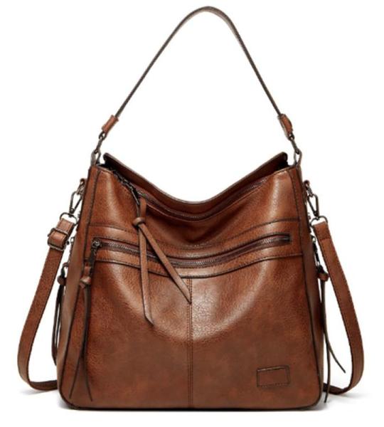 Sacmill Dameshandtas, PU-leer, schoudertas, shopper, topgreep, draagtas, elegante schoudertas voor vrouwen, bruin, Westers
