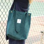 Schoudertas voor dames, grote corduroy tas, handtas, shopper, hengseltas voor universiteit, werk, meisjes, school, bruin, A-groen, 40 x 35 x 11 cm, casual tote