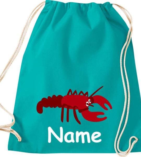ShirtInStyle Turnbeutel, Tiere Hummer mit Wunschnamen, Kinder, Stoffbeutel, Kinderrucksack, Jute, Gymsack,
