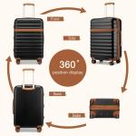 Kofferset 3 Teilig Reisekoffer von ABS+PC Hartschalenkoffer mit 4 Rollen TSA Schloss (Schwarz/Braun,Set)