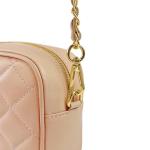 , Nora Gewatteerde damesschoudertas met ketting, van echt leer, gemaakt in Italië, kleine tas voor clutch ceremonie, elegant, model Nora, Poeder Roze, False, Hedendaags