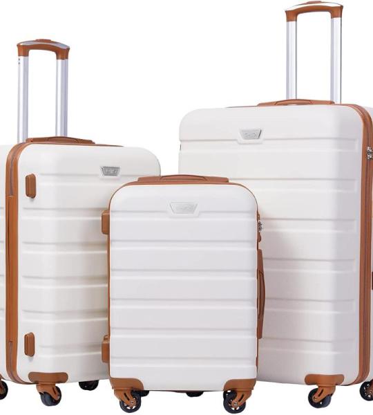 COOLIFE Harde koffer trolley rolkoffer reiskoffer ardschaal Boardcase handbagage met TSA-slot en 4 wielen, wit/bruin., Premium koffer