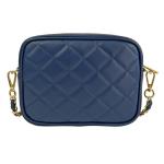 , Nora Gewatteerde damesschoudertas met ketting, van echt leer, gemaakt in Italië, kleine tas voor clutch ceremonie, elegant, model Nora, Blauw Jeans, 21x7x15 cm