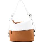 - T189 - ital. Dames rugzak tas 2-in-1 leer, camel/wit, Medium