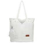 Shoppertas voor dames, met kleingeld, canvas schoudertas met ritssluiting, grote handtas, stof, boodschappentas voor werk en school, onderweg, wit koord, Eén Maat