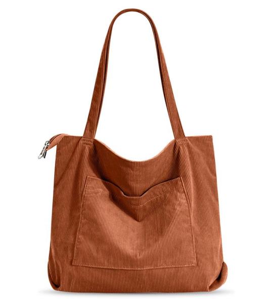Vegena Corduroy Handtas voor dames, grote schoudertas, tote bag, shoppertas, stoffen tas, schooltas voor school, werk, winkelen