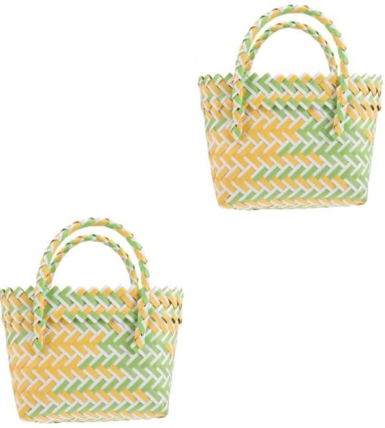 Holibanna 2 stuks geweven strandtas voor dames, eenvoudige handtassen, draagtas, handtassen voor dames, mand, handtas, gevlochten mandtas, modieus en veelzijdig