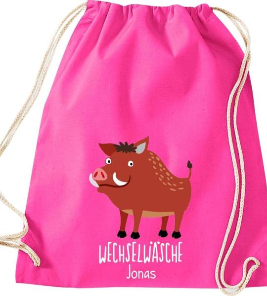 ShirtInStyle Kinder Turnbeutel, lustige Tiere Wildschwein, Wechselwäsche mit Wunschtext, Kinder, Tiere Zoo Kindertag Beutel