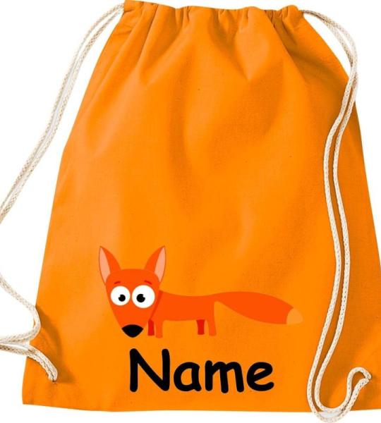 Shirtinstyle Gymtas, dierenvos met wensnaam, kinderen, stoffen tas, kinderrugzak, jute, gymtas,