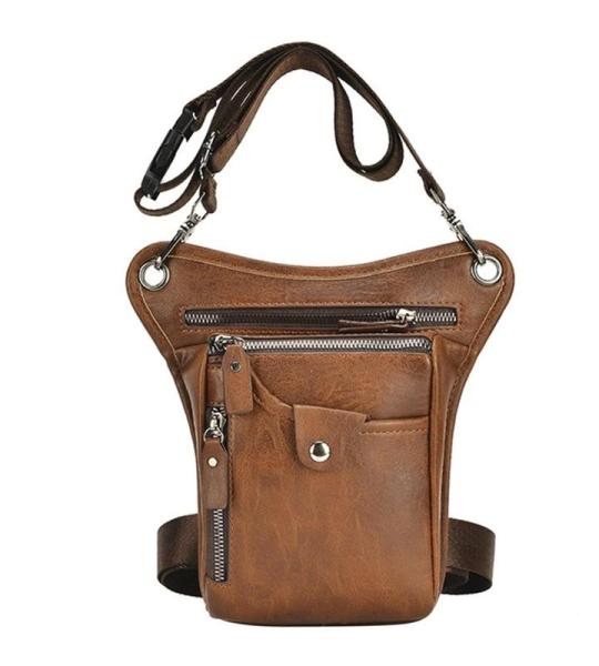 Waterdichte motortas vintage lederen heuptas drop beentas voor mannen vrouwen riem heup heuptas multifunctionele motorfiets buiten wandelen kamperen (lichtbruin)