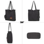 Shoppertas voor dames, met kleingeld, canvas schoudertas met ritssluiting, grote handtas, stof, boodschappentas voor werk en school, onderweg, wit koord, Eén Maat