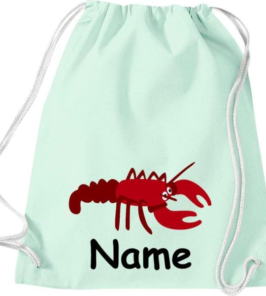 ShirtInStyle Turnbeutel, Tiere Hummer mit Wunschnamen, Kinder, Stoffbeutel, Kinderrucksack, Jute, Gymsack,