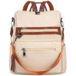 Vrouwen PU Lederen Rugzak Waterdichte Casual laptop tas School Schoudertas voor Dames, Beige, L
