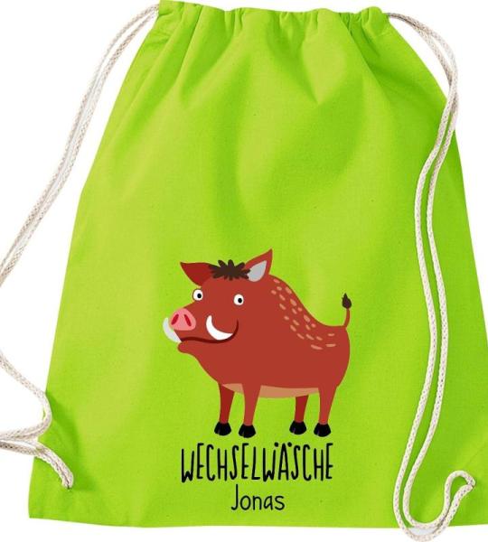 ShirtInStyle Kinder Turnbeutel, lustige Tiere Wildschwein, Wechselwäsche mit Wunschtext, Kinder, Tiere Zoo Kindertag Beutel