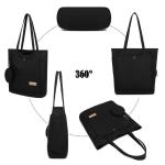 Tas dames shopper, met portemonnee grote canvas schoudertas met ritssluiting grote handtas stof boodschappentas voor werk en school onderweg, zwart, Eén maat, shopper