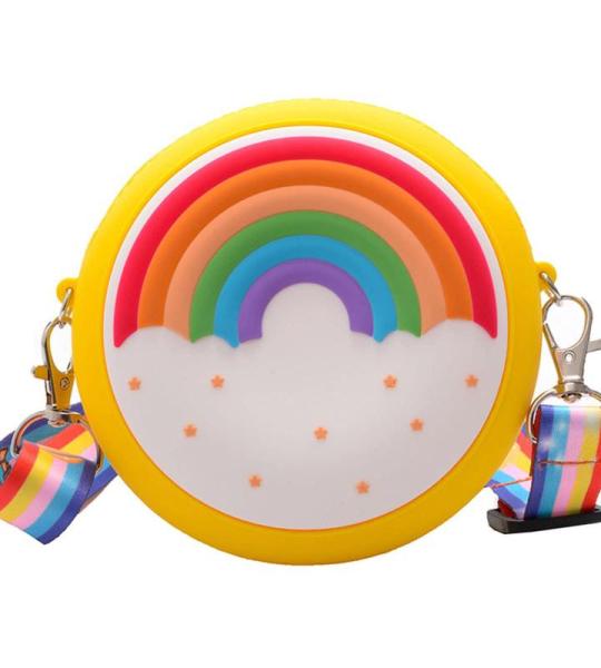 UnoSheng Schulterriemen Für Taschen Kurz Kinder-Umhängetasche, rund, Regenbogen-Druck, Mädchen, verstellbar, mehrfarbig, Umhängetasche für die Schule Objektiv Taschen 50 Mm