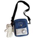 Kawaii Schoudertas voor meisjes, schattig canvas, schattige messenger satchel met bunny-sticker en beer-hanger, adrette stijl, dameshandtas, portemonnee, wit