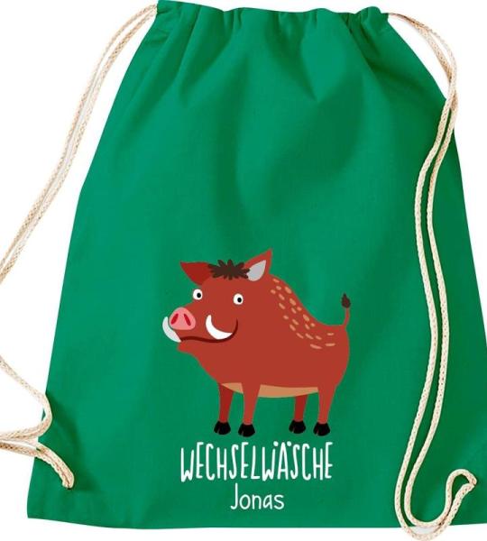 ShirtInStyle Kinder Turnbeutel, lustige Tiere Wildschwein, Wechselwäsche mit Wunschtext, Kinder, Tiere Zoo Kindertag Beutel