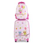 DREAMADE 2-delige kinderkoffer & rugzak, kinderkofferset, kindertrolley, handbagage, reisbagage, harde koffer voor kinderen, Roze uil, kinderkoffer set