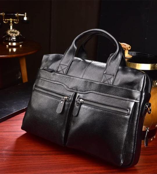 AMZOPDGS Business-Laptoptasche Männer Echtes Leder Handtaschen Männer Leder Reiseaktentaschen Männer Rindsleder Messenger Bags (Color : A, Size : 37 * 26 * 8 cm) (A 37 * 26 * 8 