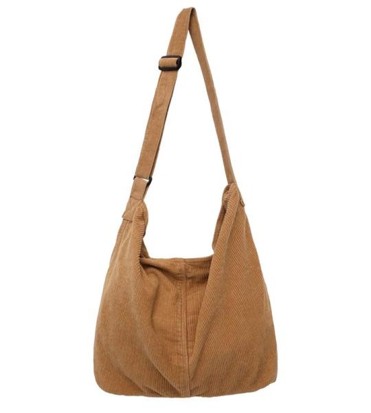 X SIM FITNESSX Unisex corduroy tas schoudertas grote dames shopper tas fashion stoffen tas voor dagelijks gebruik / kantoor / school / reizen, bruin, Retro