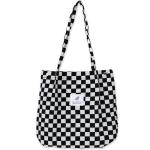 Grote schoudertas voor dames, corduroy schoudertas, strandtas, crossbody tas, shopper, tote bag, boodschappentas, handtas, shopper voor winkelen, school, schaakbordpatroon, Black &