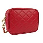 , Nora Gewatteerde damesschoudertas met ketting, van echt leer, gemaakt in Italië, kleine tas voor clutch ceremonie, elegant, model Nora, Rood, 21x7x15 cm