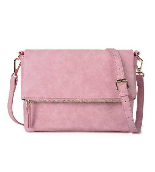 Schoudertas voor dames, schoudertas met ritssluiting, crossbody tas, leren handtas, klein, dagrugzak, roze