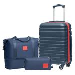 COOLIFE Koffer trolley koffer reiskoffer van ABS hard shell trolley 4 wielen TSA-slot de koffer bevat 1 reistas en 1 toilettas, blauw/rood, vrije tijd, dames, reizen