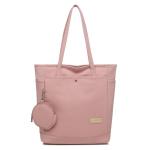 Tas dames shopper, met portemonnee grote canvas schoudertas met ritssluiting grote handtas stof boodschappentas voor werk en school onderweg, roze, Eén maat, shopper