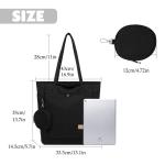 Tas voor dames, shopper, met kleingeld, grote canvas schoudertas met ritssluiting, grote handtas, stof, boodschappentas voor werk en school onderweg, donkergrijs, Eén maat
