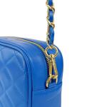 , Dames schoudertas, gewatteerd, van echt leer, gemaakt in Italië, model Nora, kleine tas met ketting schoudertas clutch voor dames, elegant meisje, Bluette