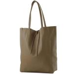 - T163 - Ital. Shopper Large met binnenvak van leer, donkertaupe, Large