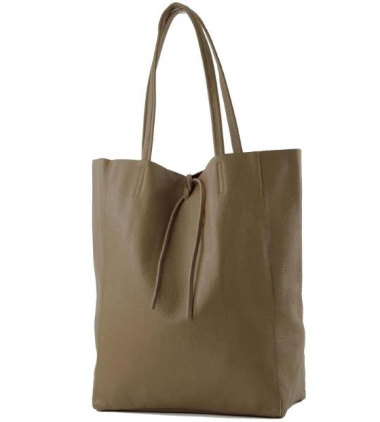 - T163 - Ital. Shopper Large met binnenvak van leer, donkertaupe, Large