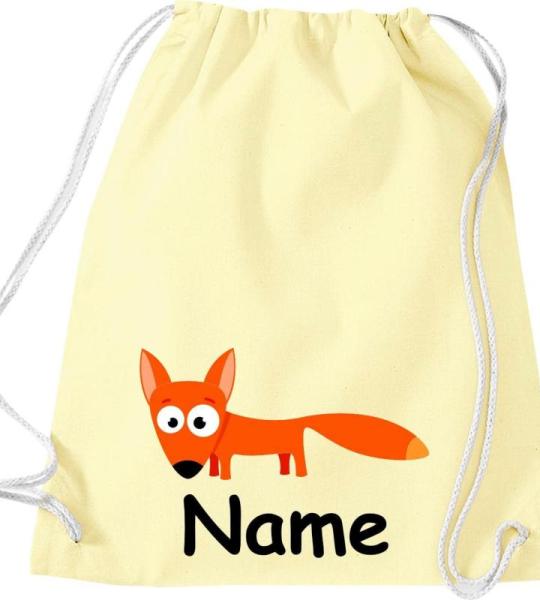 Shirtinstyle Gymtas, dierenvos met wensnaam, kinderen, stoffen tas, kinderrugzak, jute, gymtas,