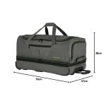 Travelite Basics Rolkoffer met 2 wielen, maat S met stretchplooi, zachte reistas met wielen met extra veel volume, grijs/groen, 70 cm