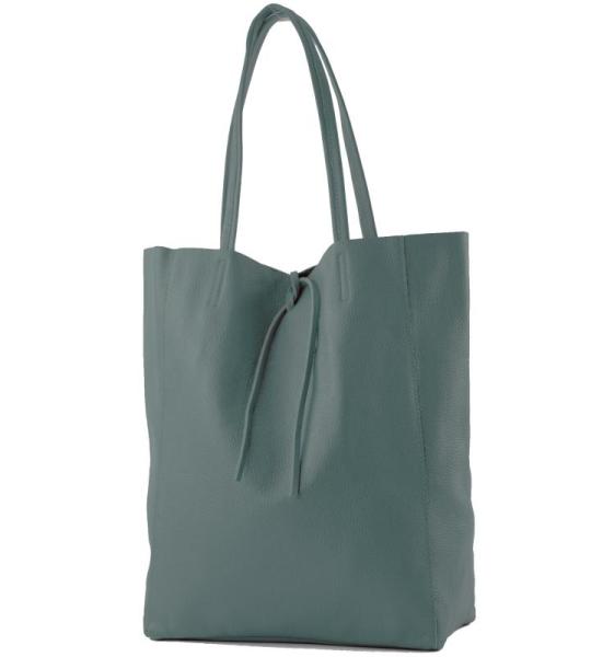 - T163 - Ital. Shopper Large met binnenvak van leer, duifblauw, Large