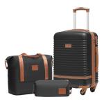 COOLIFE Koffer trolley koffer reiskoffer van ABS harde schaal trolley 4 wielen TSA-slot De koffer bevat 1 reistas en 1 toilettas, zwart/bruin, Vrijetijdsreis
