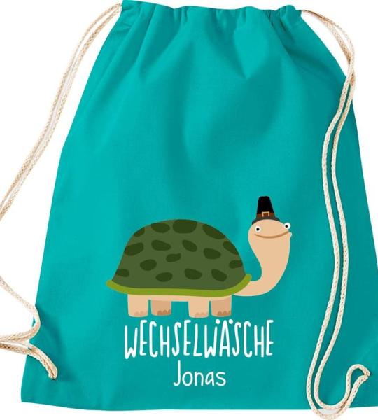 ShirtInStyle Kindergymtas, grappige dieren schildpad, verwisselbaar ondergoed met tekst naar wens, kinderen, dierentuin kinderdag familie, gymtas