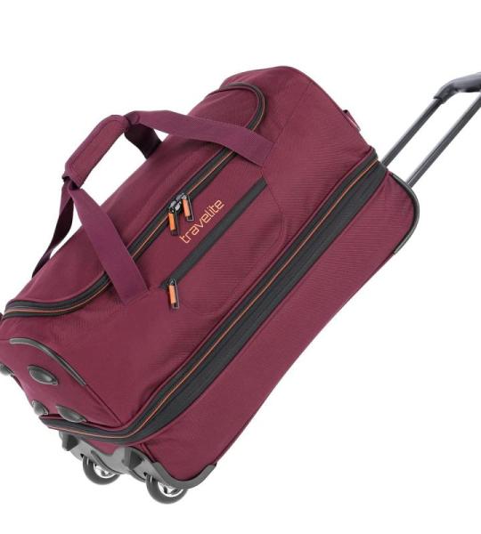 travelite 2-wiel trolley reistas mt. L met expansievouw, bagage serie Basics: zachte bagage reistas met wielen met extra volume, 096276, wijnrood/oranje, reistas met wieltjes
