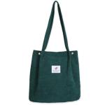 Grote schoudertas voor dames, corduroy schoudertas, strandtas, crossbody tas, shopper, tote bag, boodschappentas, handtas, shopper voor werk, winkelen, school, donkergroen, 35.5 x 