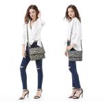 Schoudertas voor dames, schoudertas met ritssluiting, crossbody tas, leren handtas, klein, dagrugzak, Grijs-luipaard, Small