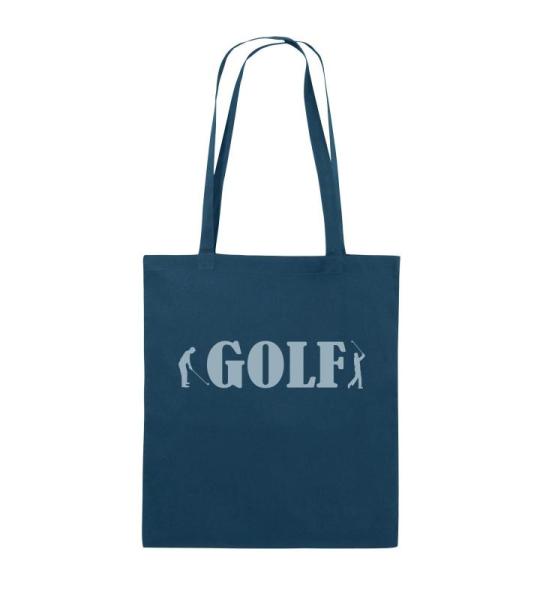 comedy Bags – Golf – 2spieler – jute bedrukt, Katoenen tas twee lange handvat van 100% katoen in 38 x 42 cm, Praktische, stevig stoffen zakje, blauw