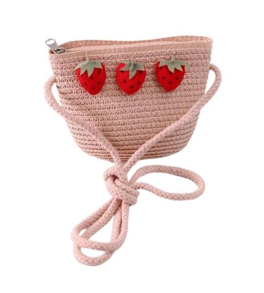 FJZFXKZL Strandtas, stro, handgemaakte zomer, kinderen, meisjes, schoudertas, bloemen, strotas, messengertas, kinderen, sleutel, muntzuip, mini handtas