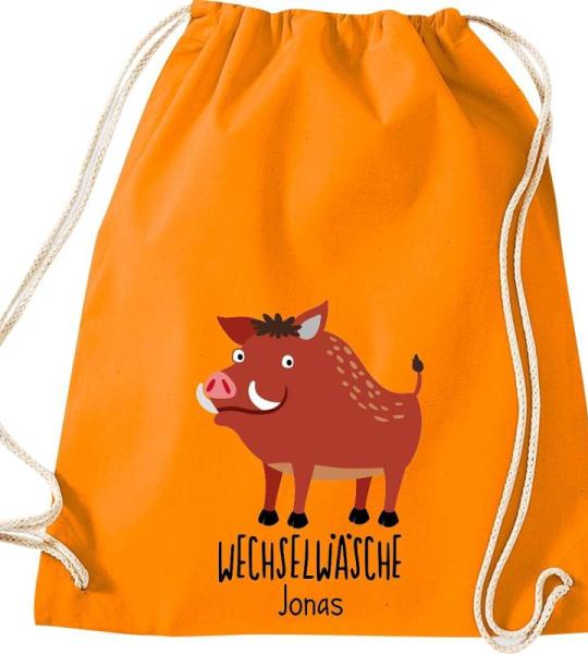 ShirtInStyle Kinder Turnbeutel, lustige Tiere Wildschwein, Wechselwäsche mit Wunschtext, Kinder, Tiere Zoo Kindertag Beutel