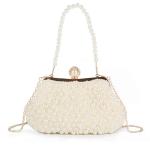 Dames Pearl Kralen Clutch Portemonnees Vintage Kristal Bruid Avondtas voor Bruiloft Cocktail Party Prom, Beige C